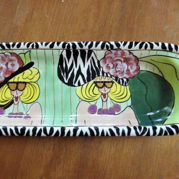 SWAK Girlfriends Ceramic Gertie Tray Lynda Corneille Long Oval 18" - Picture 1 of 7
